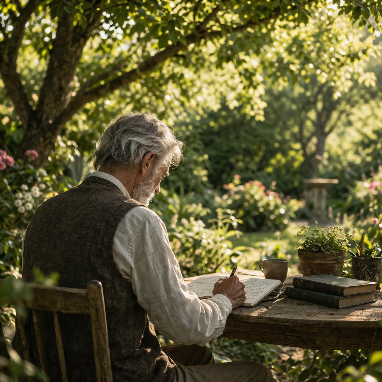 Klaus-Dieter Oettrich, der Autor beim Schreiben im Garten